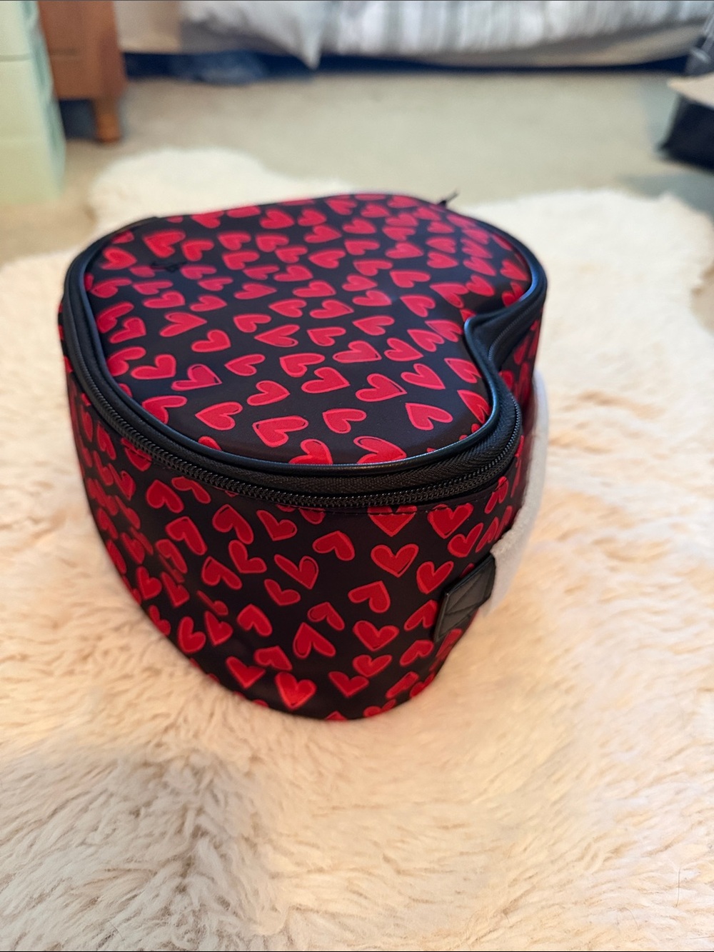 Victoria's Secret Black Heart-Shaped Cosmetic Case with Red Heart Print - Picture 2 of 4